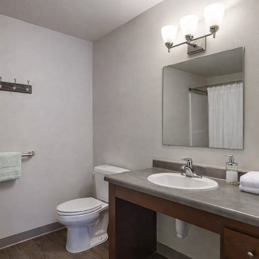 A white toilet sits next to a sink in a bathroom.