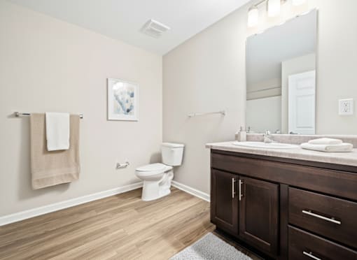 A bathroom with a toilet, sink, and towel rack.