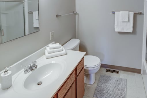 A white toilet sits next to a sink in a bathroom.