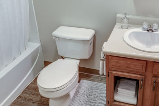 A white toilet sits next to a sink in a bathroom.