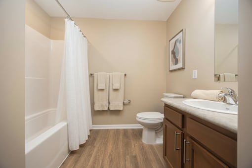 A bathroom with a toilet, sink, and bathtub.