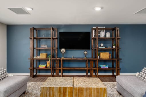 a living room with two couches and a coffee table