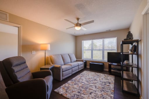 a living room with couches and a tv