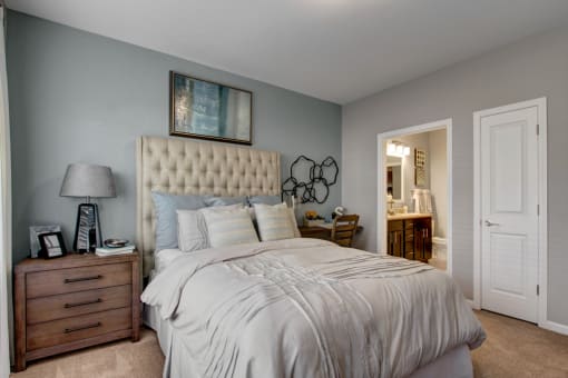 Master bedroom and bath at York Woods at Lake Murray Apartment Homes, Columbia, 29212