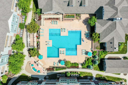 Birdeye View of Buildings and Swimming Pool