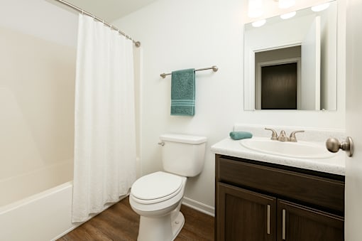 A white toilet sits in a bathroom next to a sink.