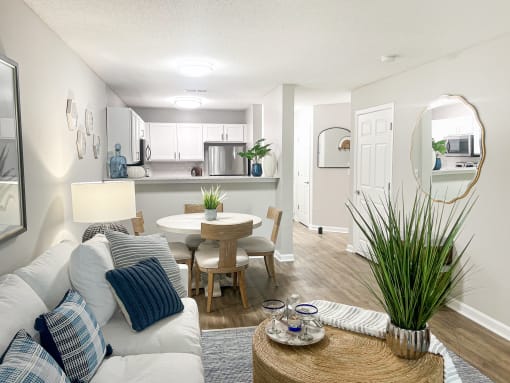 Living Room, Dining Area, and Kitchen