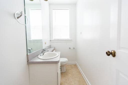 a bathroom with a sink and a toilet and a mirror