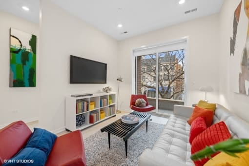 a living room with a couch and a television