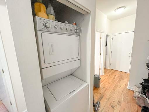 the washer and dryer in the laundry room of a new house