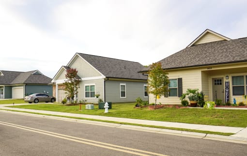 a row of houses on the side of a street