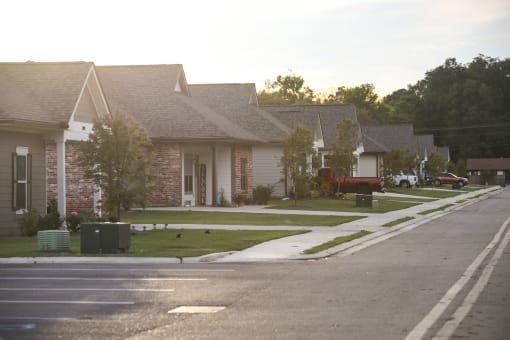 a row of houses on the side of a street