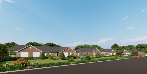 a rendering of a neighbourhood with houses and a road