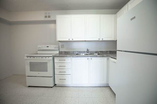 Kitchen with White Cabinets and White Appliances