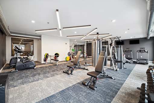 A gym with benches