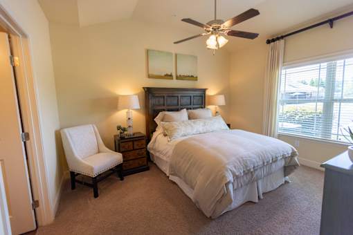 Bedroom With Ceiling Fan at The Villas at Nature Walk, Huntsville