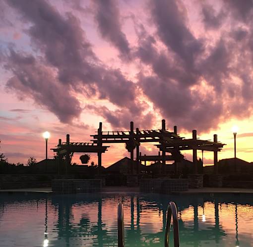 Sunset over Pergola at The Villas at Nature Walk, Huntsville, AL