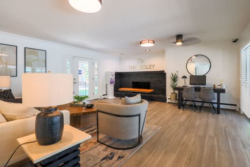 Remodeled clubroom and leasing office at The Wesley Apartments, Colorado  