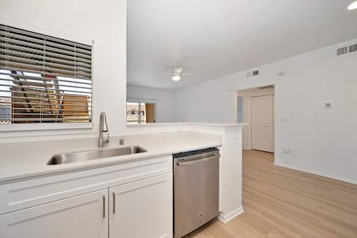 A kitchen with a sink and a dishwasher.