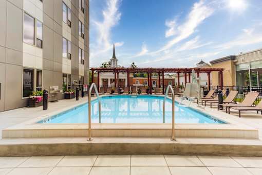 a swimming pool in the middle of a building