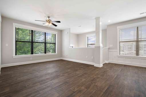 living room with wood plank flooring