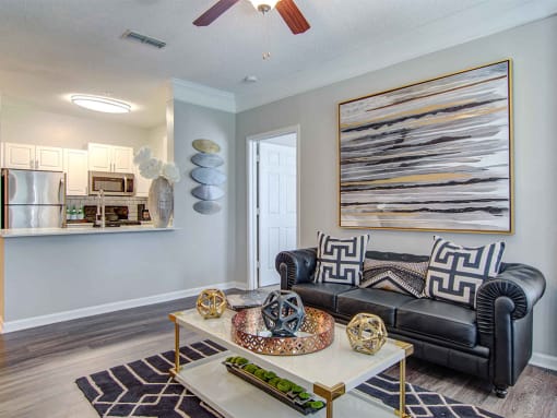 The Ascent at Windward apartments in Alpharetta Georgia photo of living room with ceiling fan