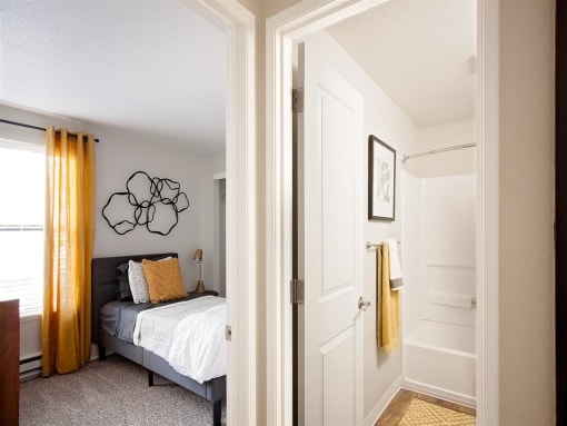 Modern Apartments in Wilsonville - Bridge Creek - Bedroom with En Suite Bathroom