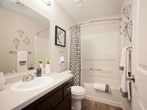 Newly Renovated Apartments in Wilsonville - Bridge Creek - Large Updated Bathrooms with Brown Cabinetry