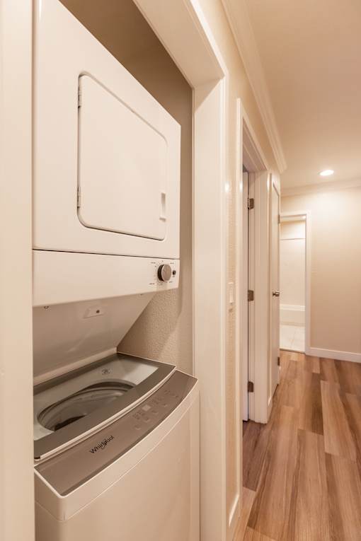A white dishwasher is built into a kitchen cabinet.