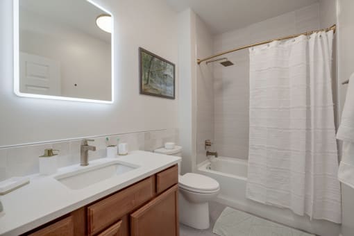 Updated bathroom in newly renovated apartment in Columbia MD