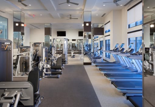 Fully outfitted fitness center at Harrison at Reston Town Center, Reston, VA, 20190