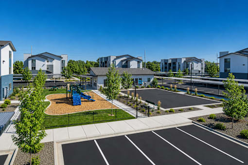Community playground and parking area at Silver Ridge Apartments, Meridian, 83642