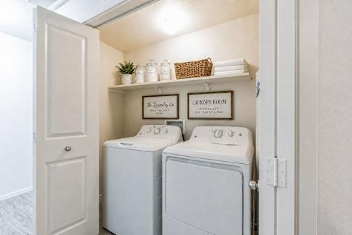 Inunit laundry room with stacked washer and dryer at Silver Ridge Apartments, Idaho, 83642