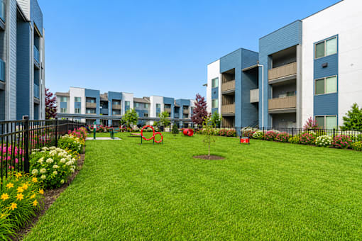Courtyard with playground and landscaped gardens at Silver Ridge Apartments, Meridian, ID