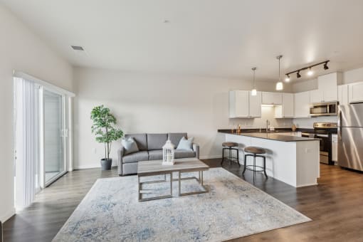 a living room with a couch and a coffee table