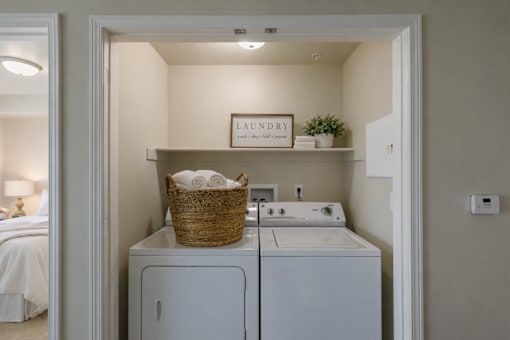 In unit washer and dryer with storage at The Beckstead Apartments, South Jordan, UT 84095