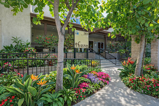 A garden with a sign that says "2801" on it.