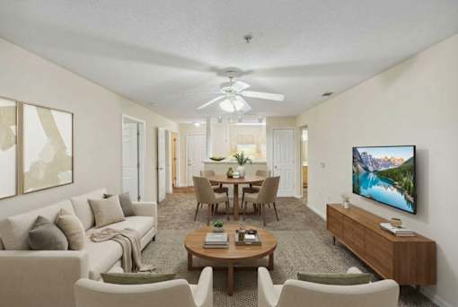Living Room with ceiling fan at Columbia Colony Senior, Atlanta, GA