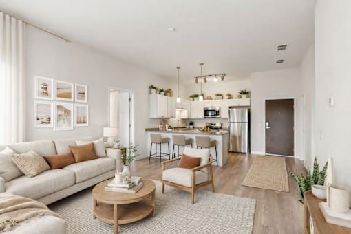 Open concept living room and kitchen at Lake Ridge Apartments, Prior Lake, MN 55379