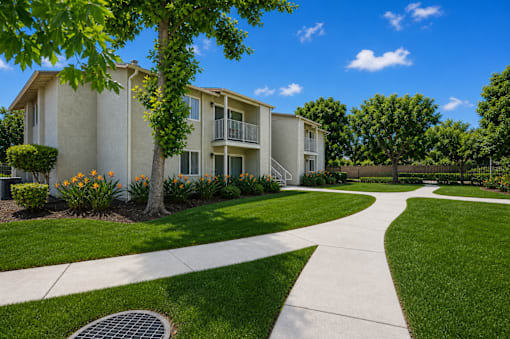 A sunny day at a well-kept apartment complex.