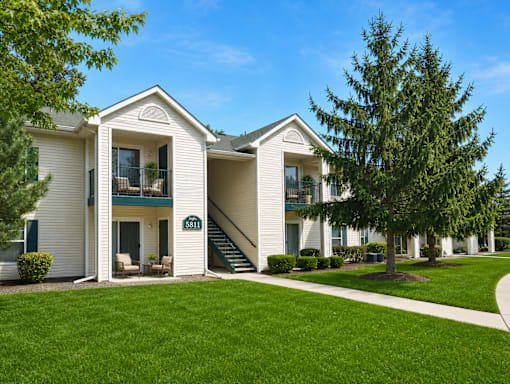 Two story apartment buildings with exterior staircases at Northview Park Apartments, Sterling Heights, MI 48310