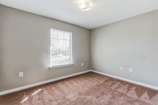 an empty room with carpet and a window