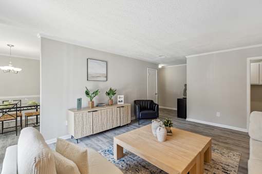 a living room with a couch and a table