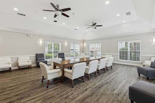 a large conference room with chairs and a table