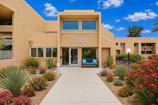 The front of a building with the number 3200 on it.