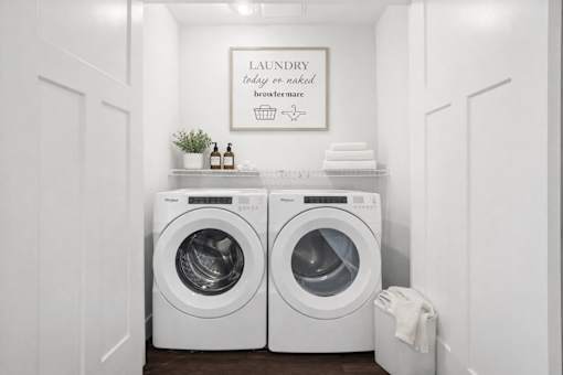 In unit washer and dryer in laundry room at Connect at First Creek Apartments, Colorado, 80249