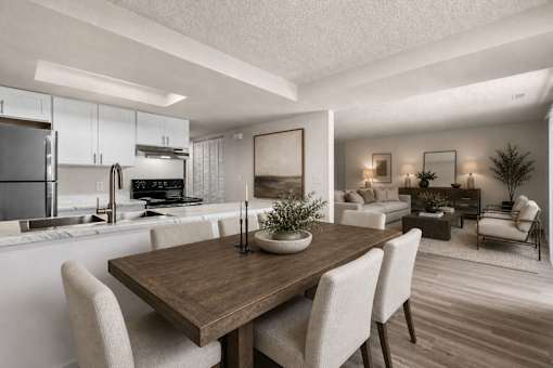 Open concept dining and living space at Park Station Apartments, Utah