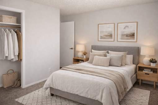 Spacious bedroom with walk-in closet at Prosper West Apartments, Minnesota