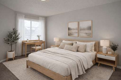 Spacious bedroom with natural light and desk area at Regency Park Apartments, St Cloud, Minnesota