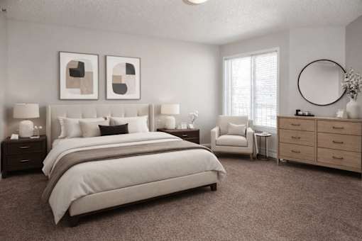 Spacious bedroom with neutral decor and modern furnishings at Regency Park Apartments, St Cloud